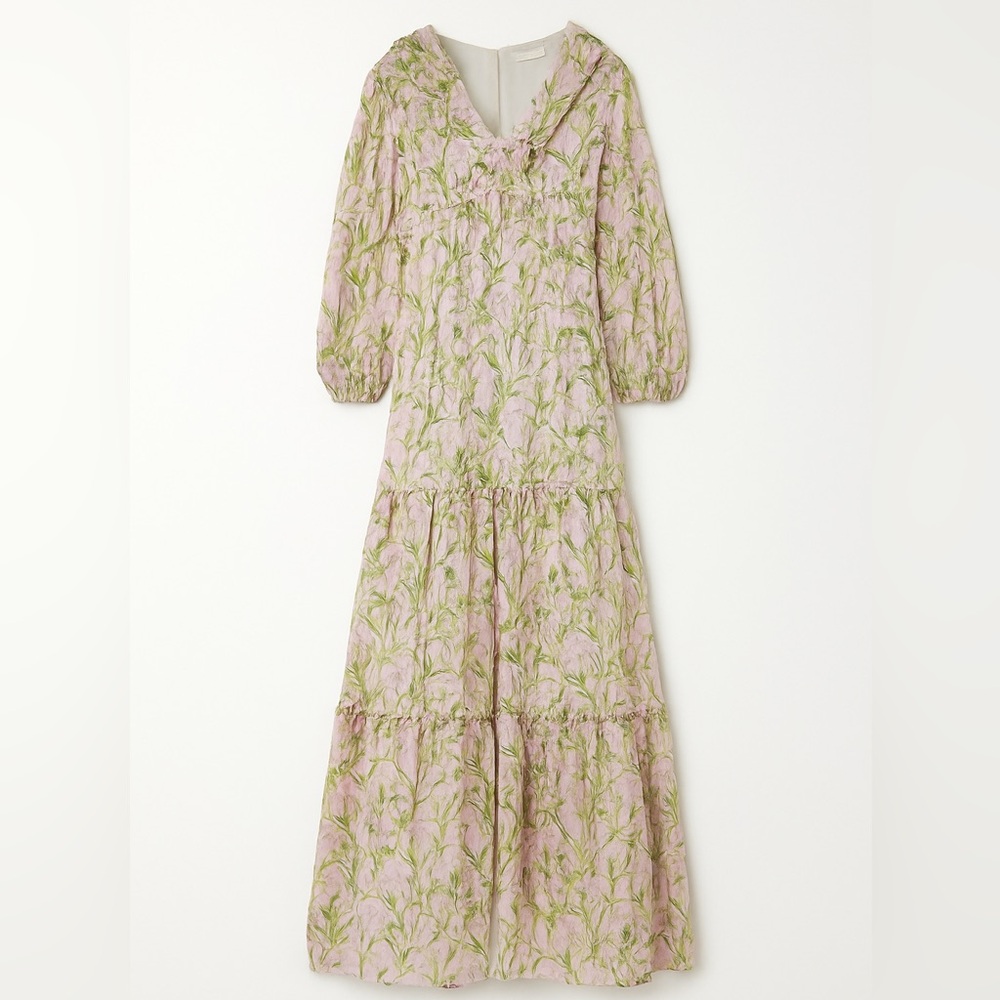 Borgo de Nor Long SleeveSilk Maxi dress in violate lavender purple